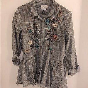 Anthropologie Embroidery and Beaded Button Down Top